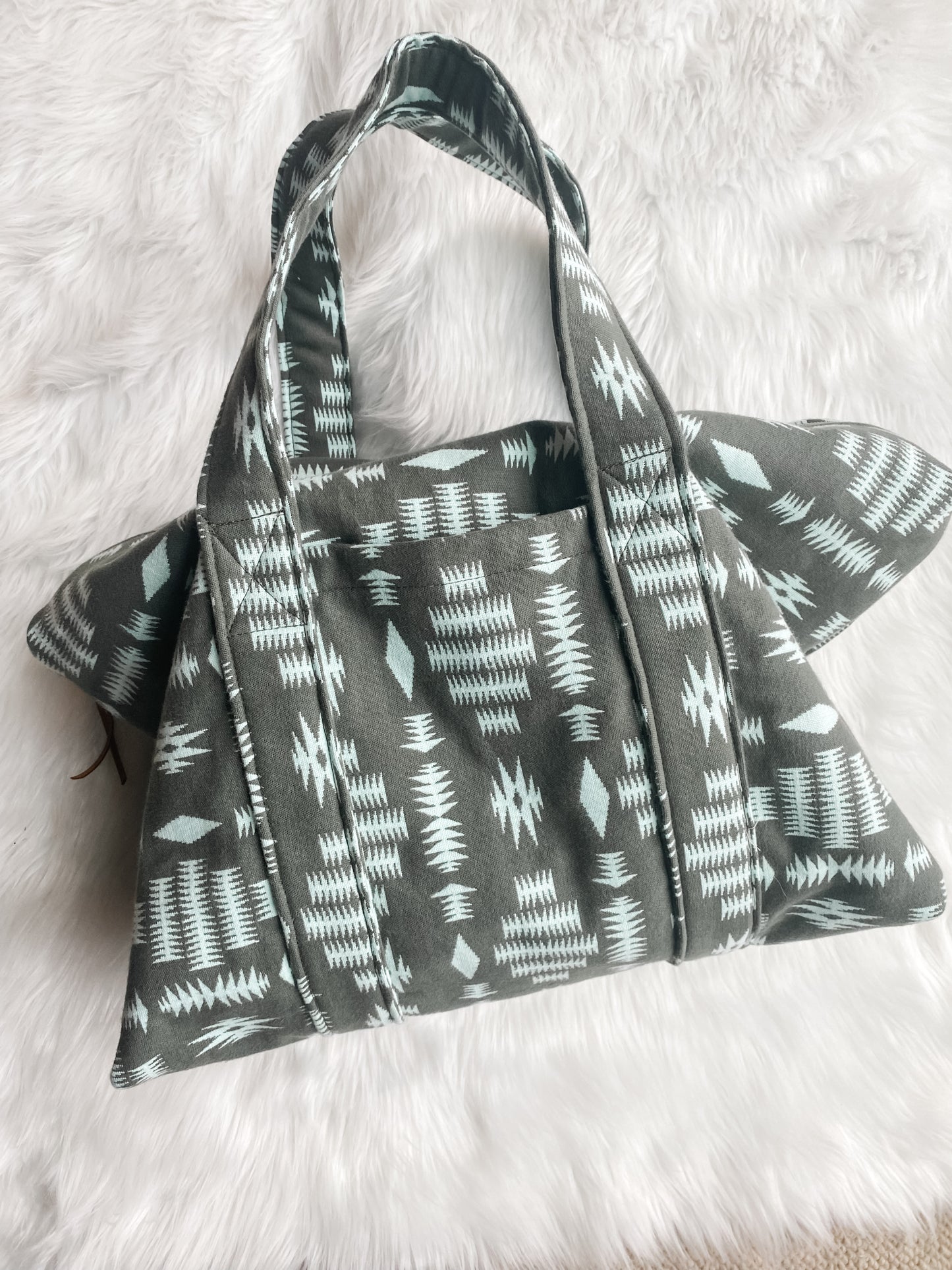 Dark Sage Green and Mint Geo Carry-All Tote