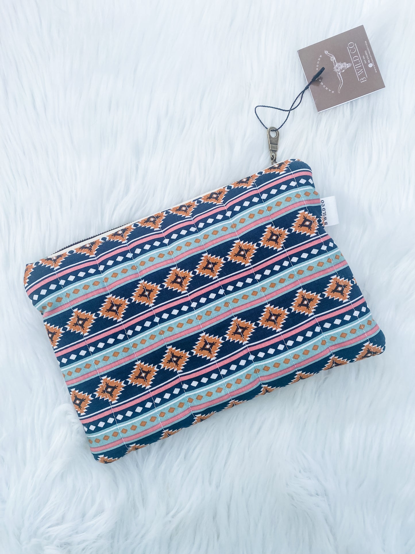 Pink & Blue Aztec Quilted Zip Pouch