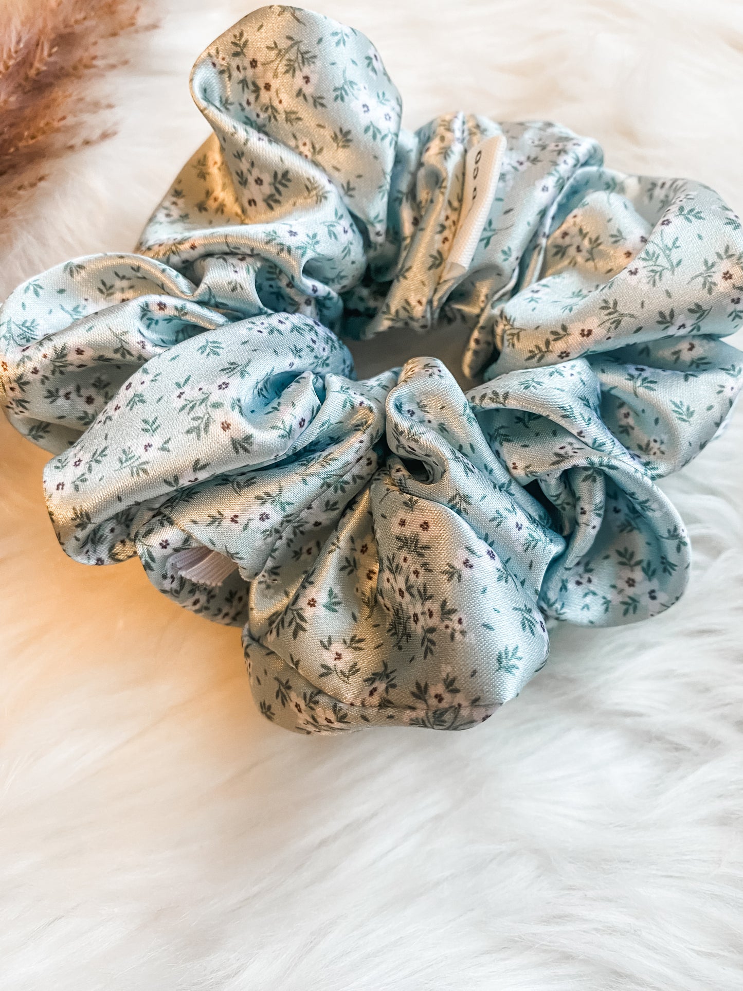 Light Blue Dainty Floral Jumbo Satin Scrunchie