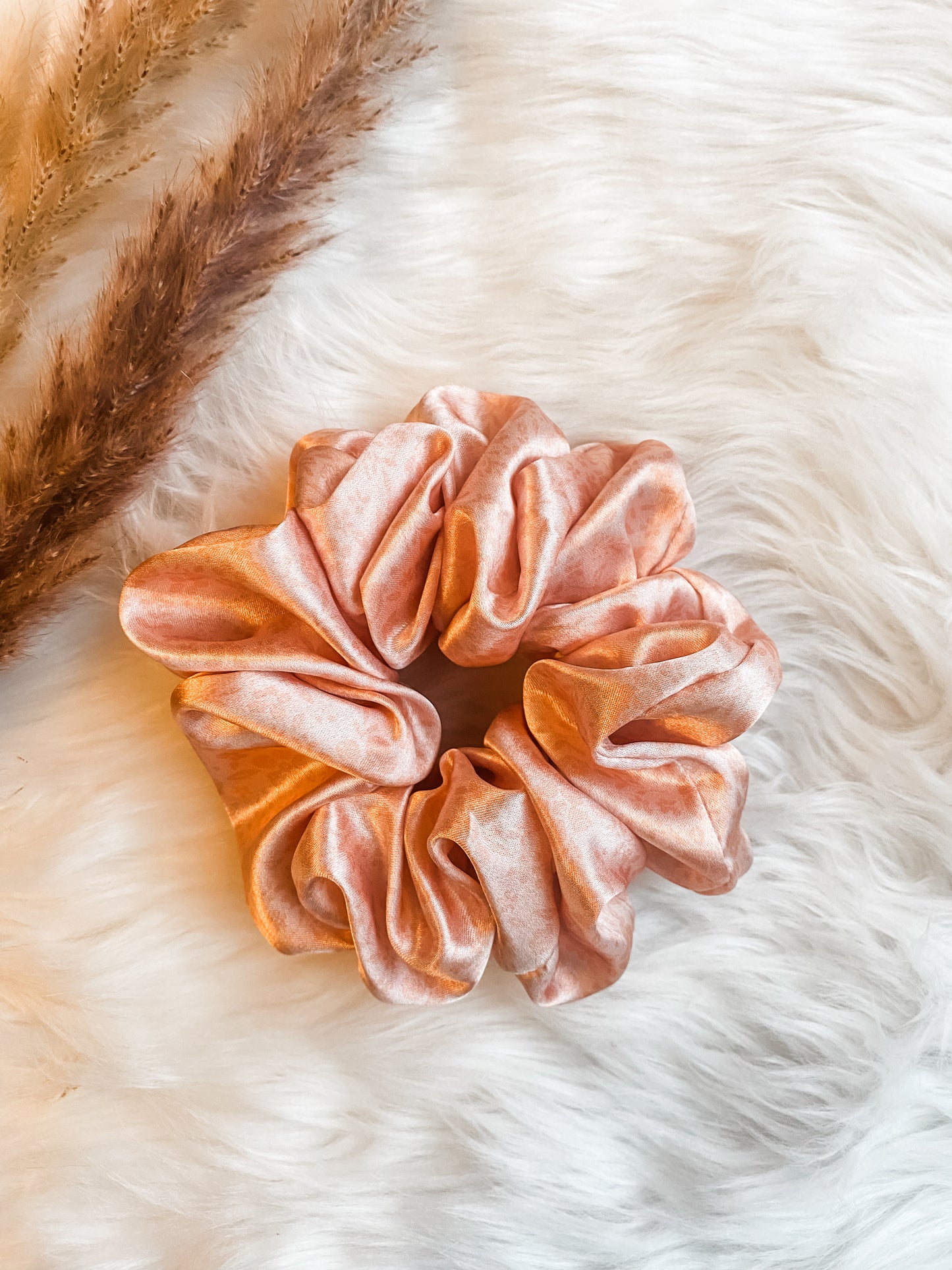 Pink Dainty Floral Jumbo Satin Scrunchie
