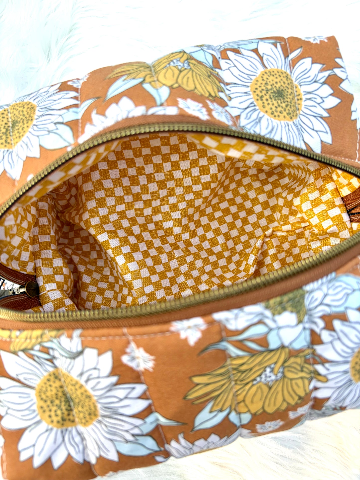 Boho Sunflowers Quilted Makeup Bag