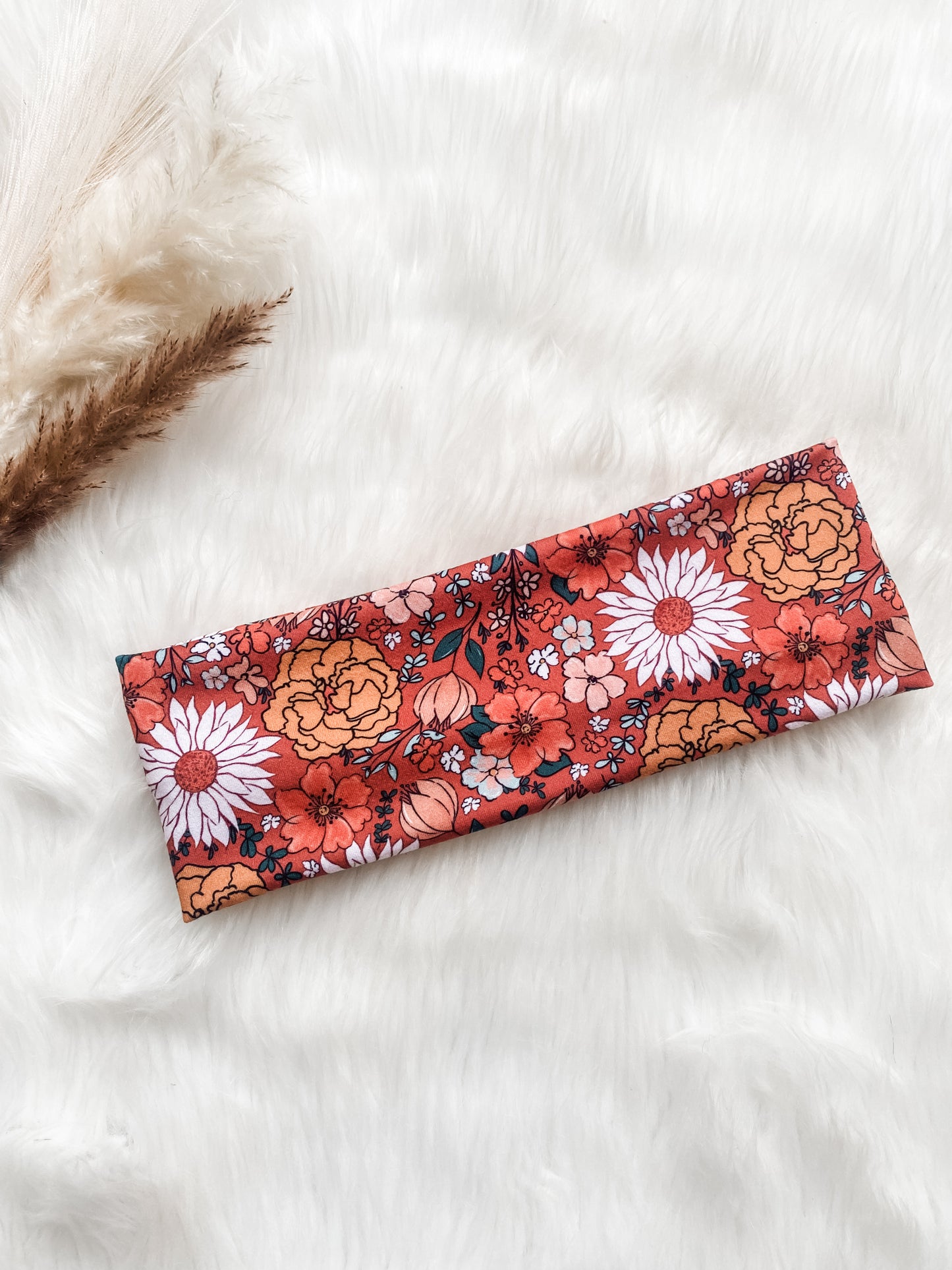 Burnt Orange Spring Florals Flat Band
