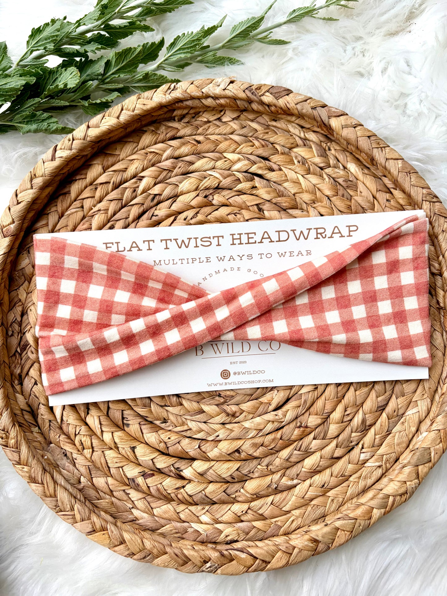 Strawberries n Cream Gingham Cotton Flat Twist