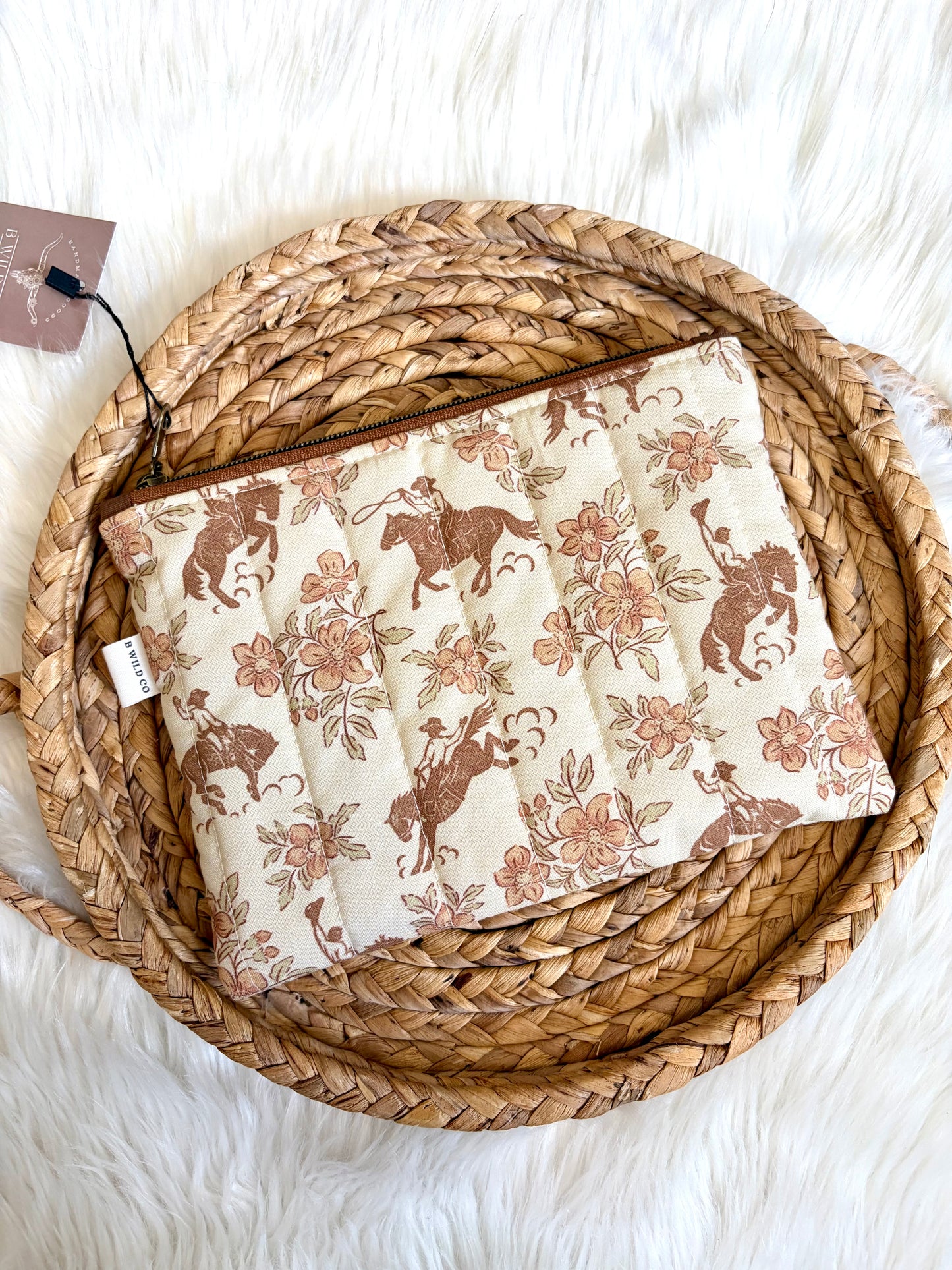 Vintage Cowboy n Floral Quilted Zip Pouch