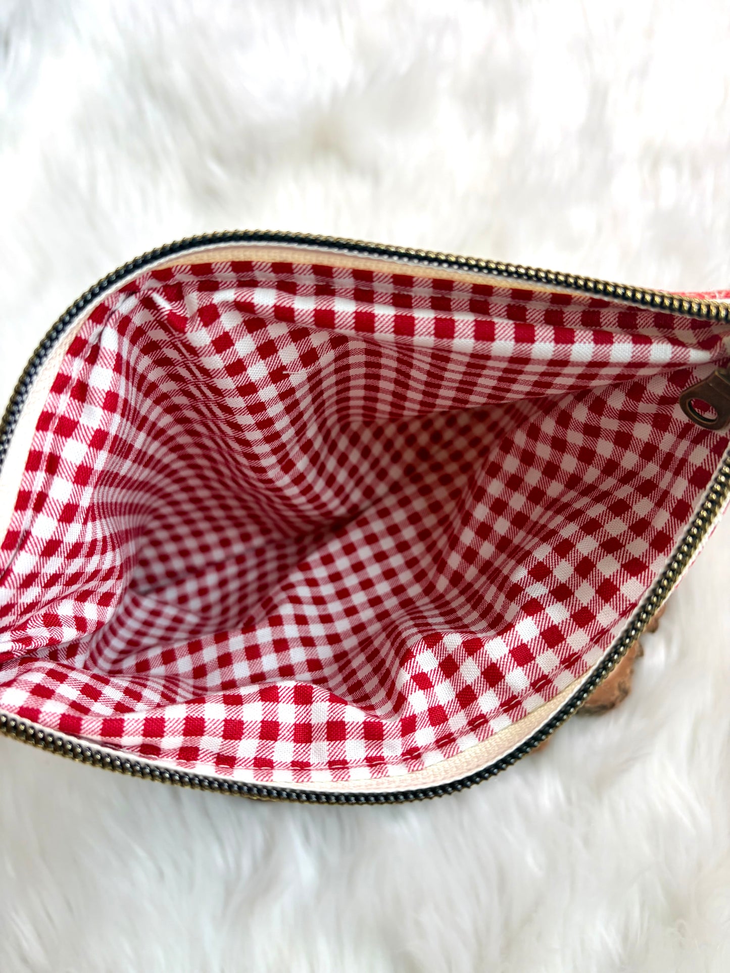 Red Floral Horseshoe Quilted Zip Pouch