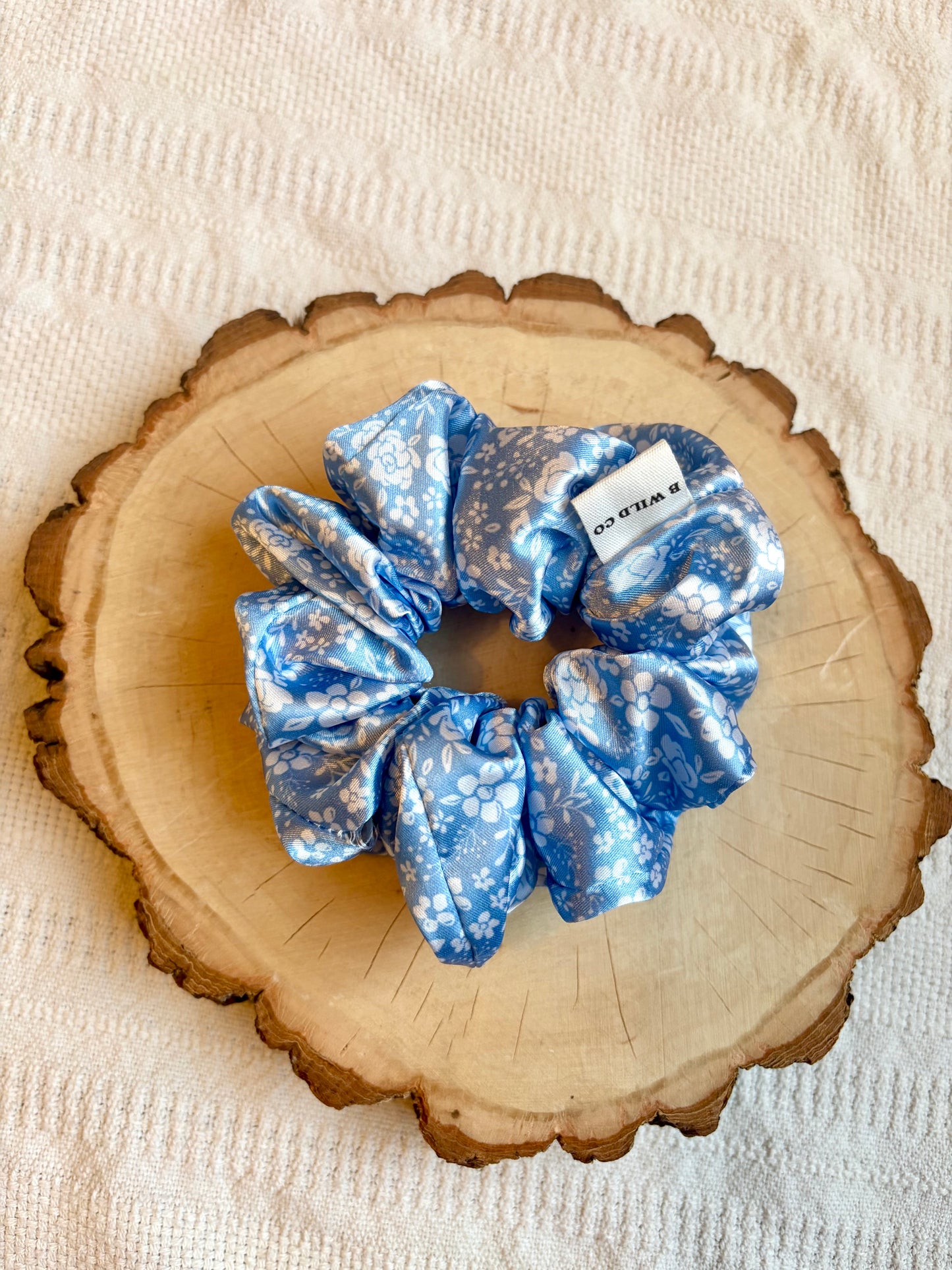 Soft Blue Cottage Floral Jumbo Scrunchie