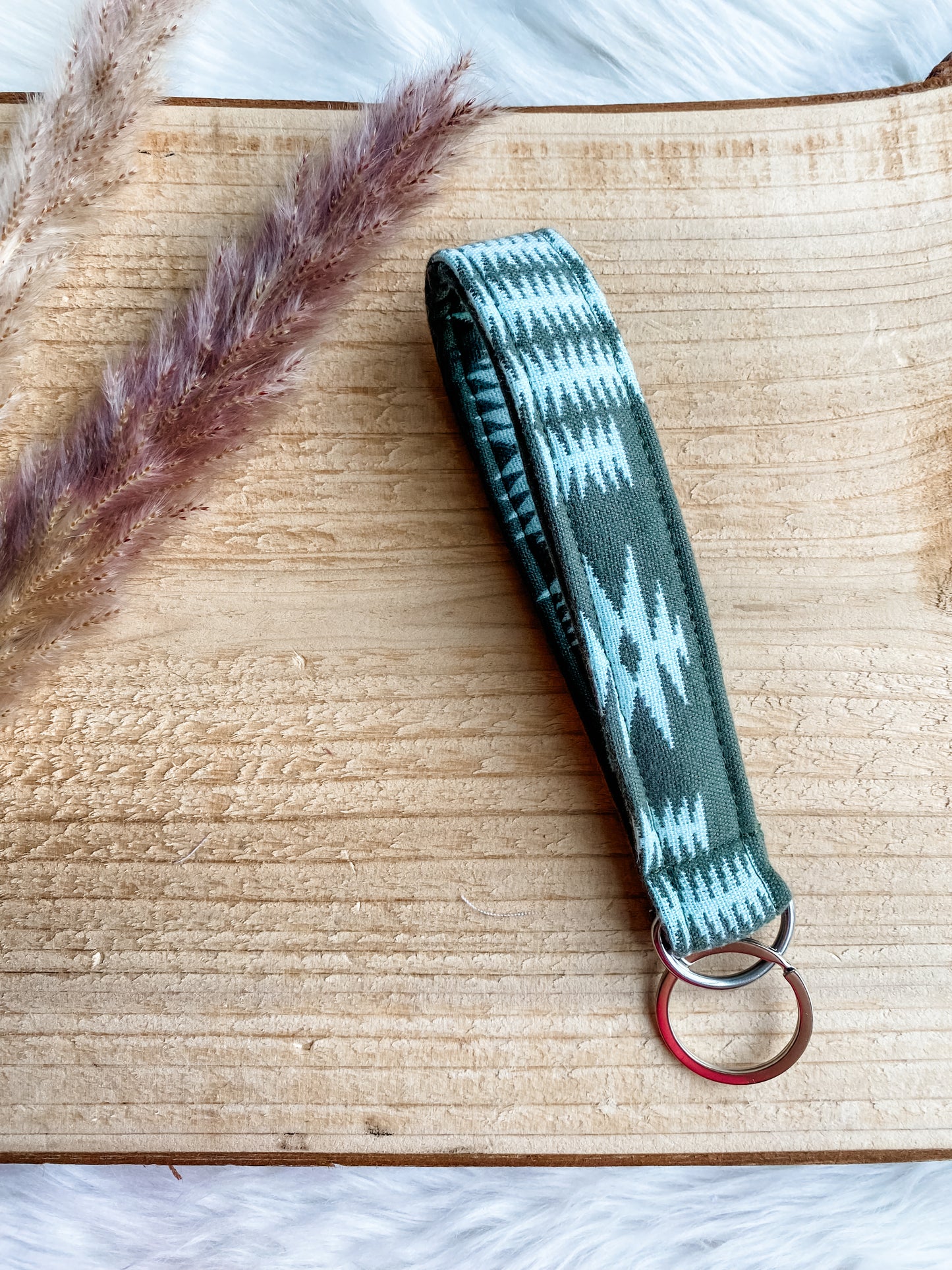 Dark Sage and Mint Geo Keychain Wristlet