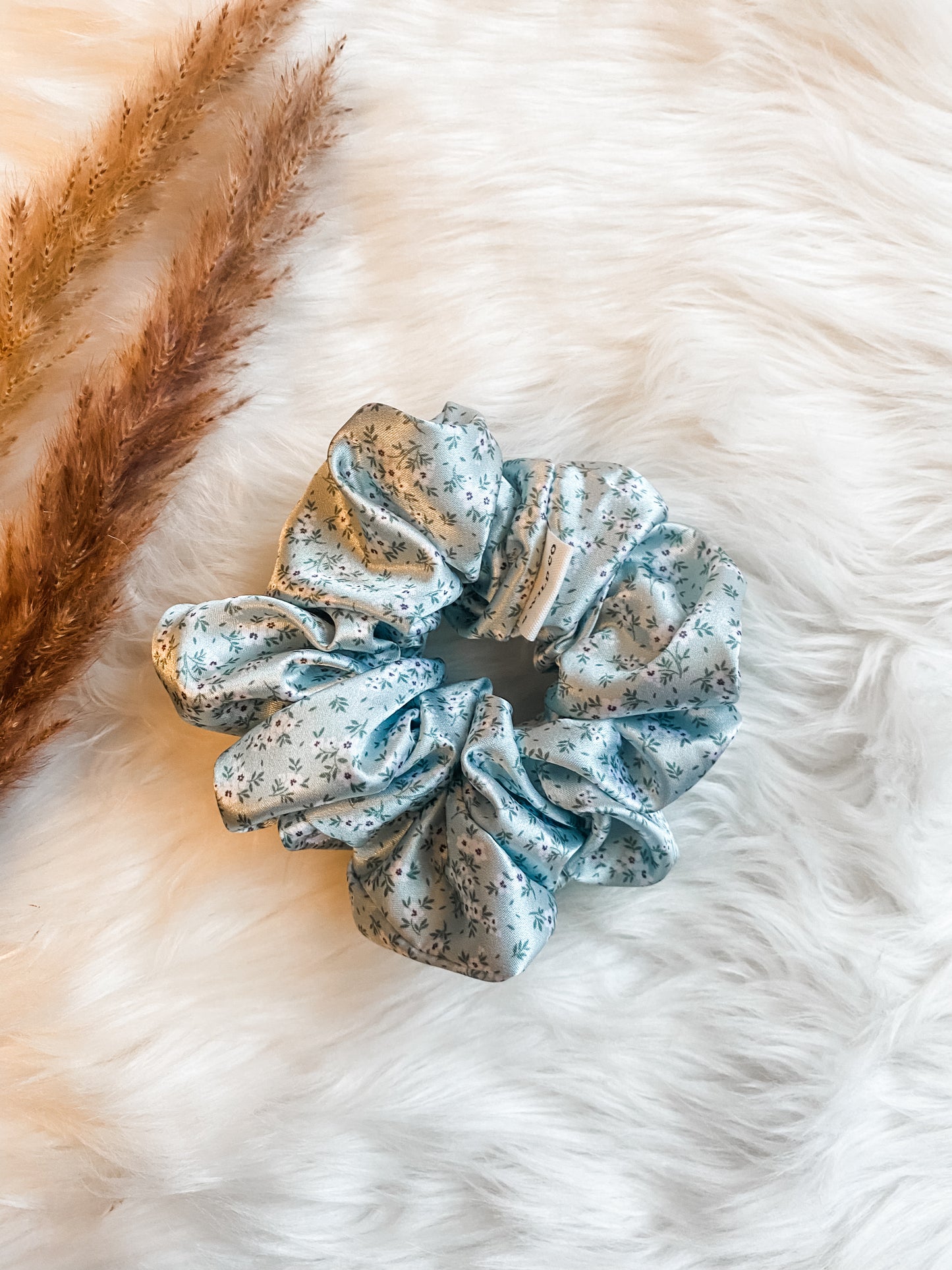 Light Blue Dainty Floral Jumbo Satin Scrunchie