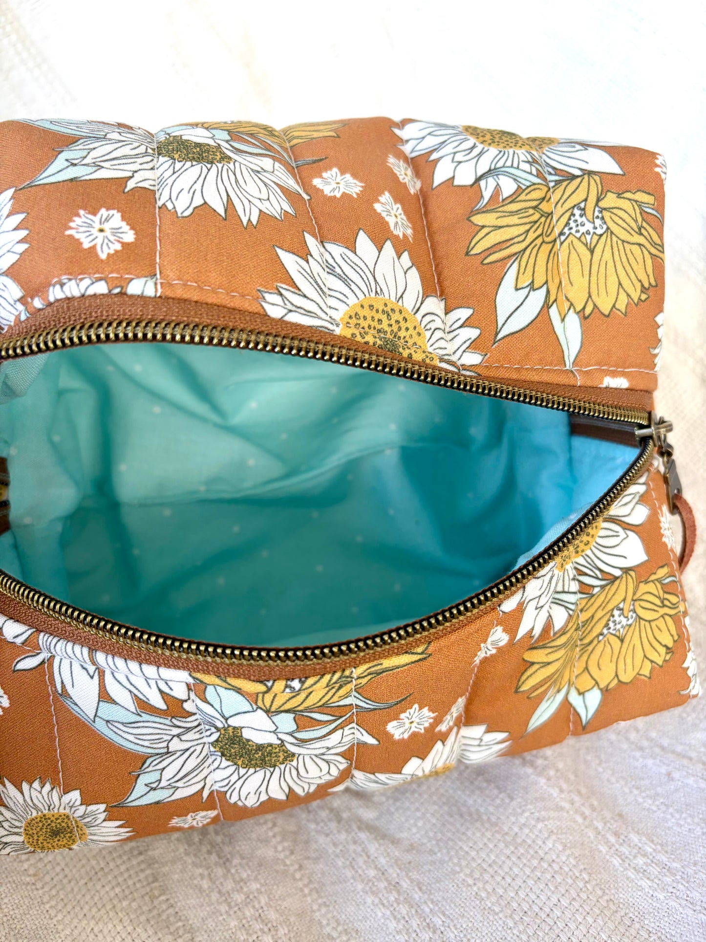 Boho Sunflower Quilted Makeup Bag