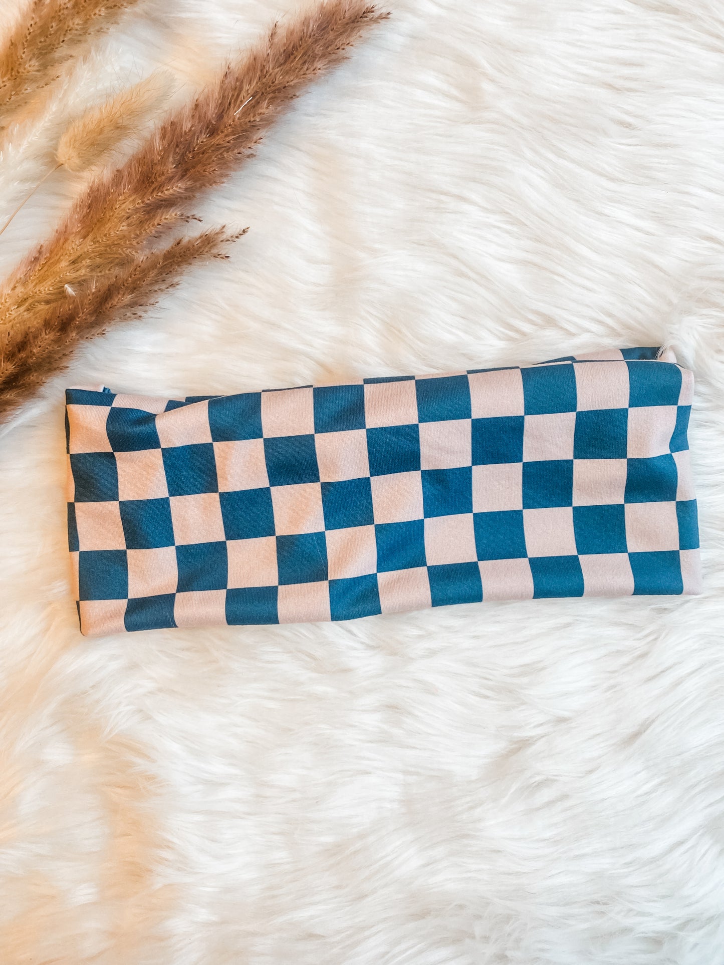 Teal Checker Flat Band