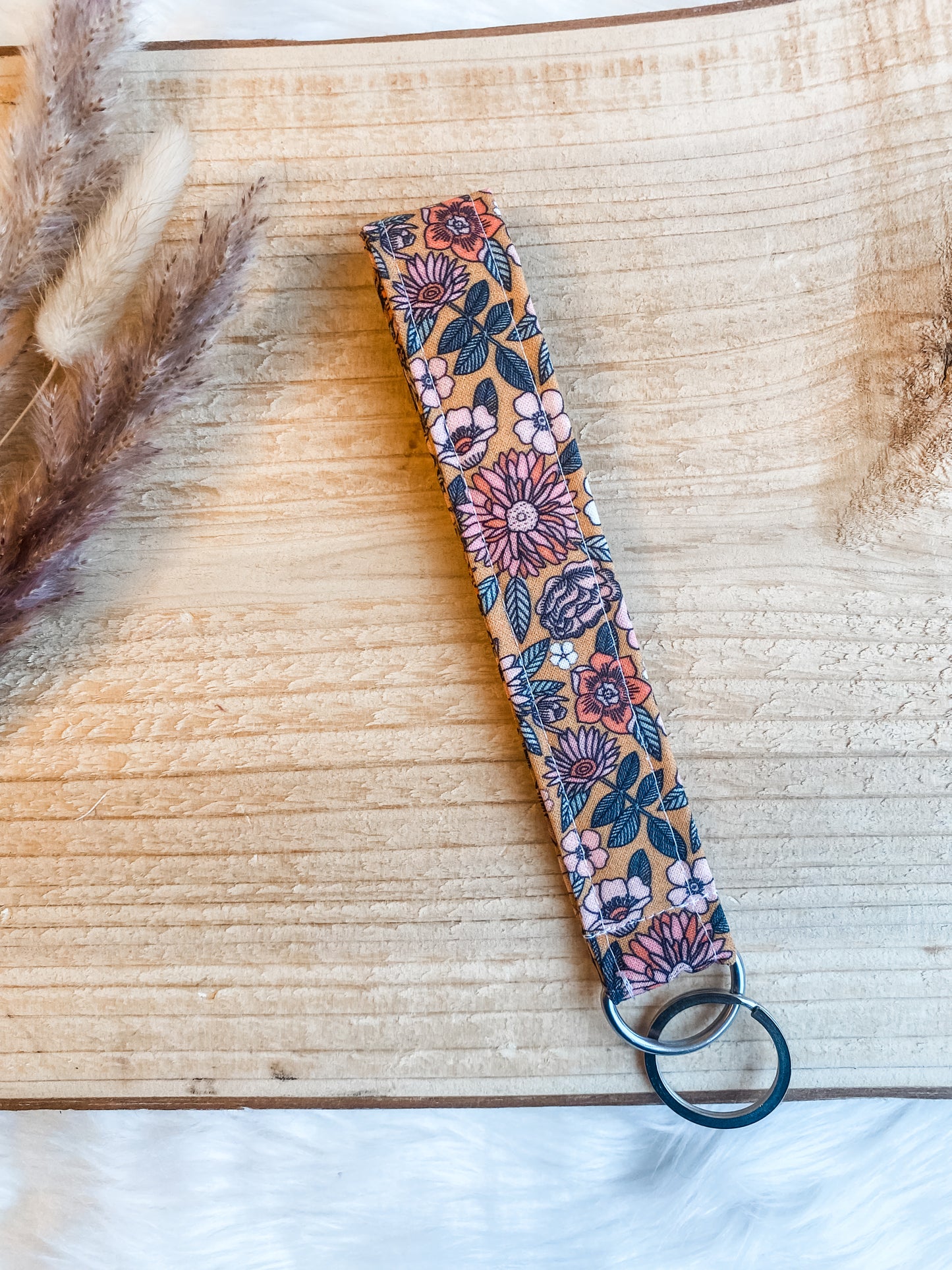 Golden Floral Keychain Wristlet