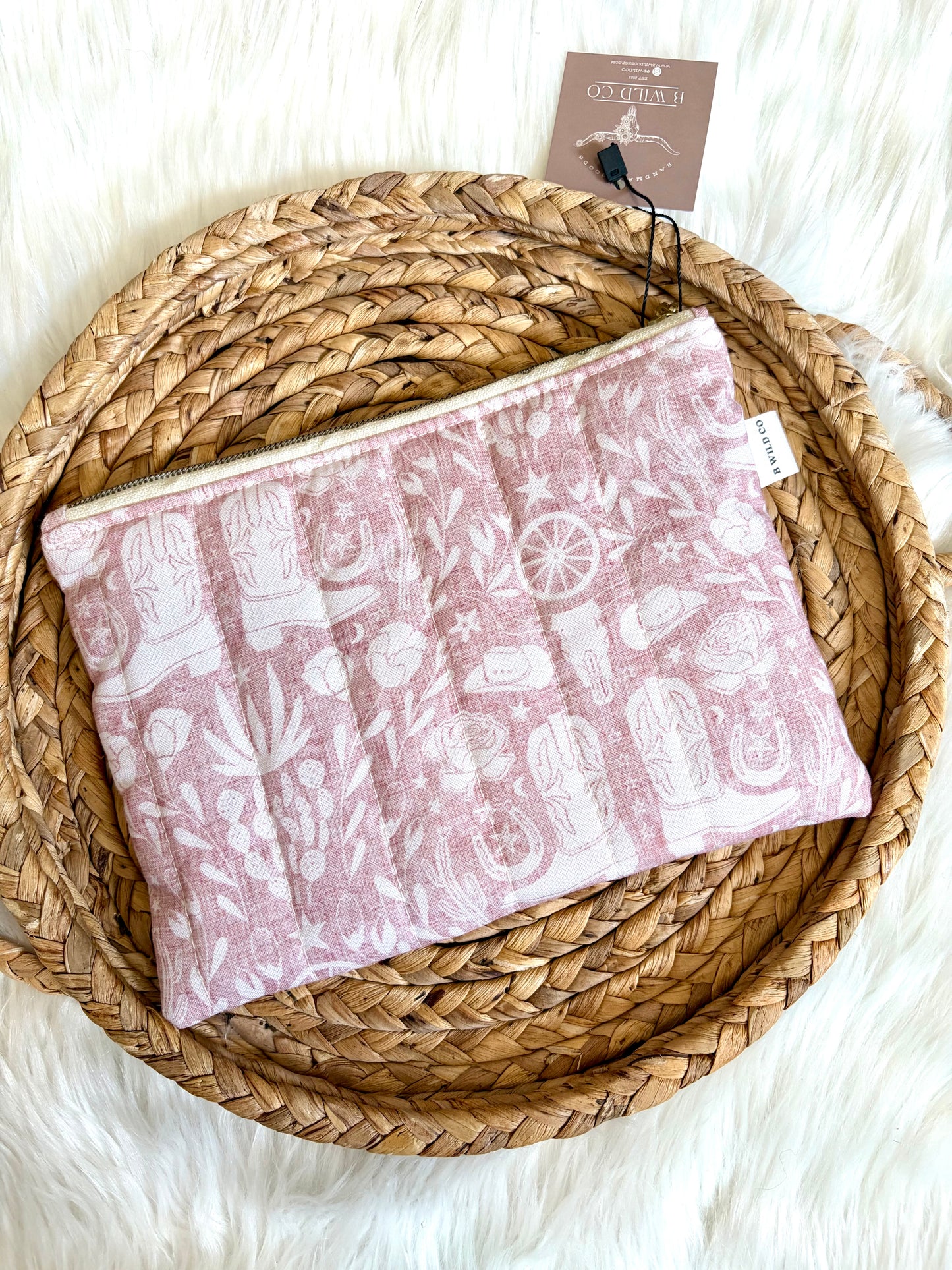 Pink Multi Western Quilted Zip Pouch