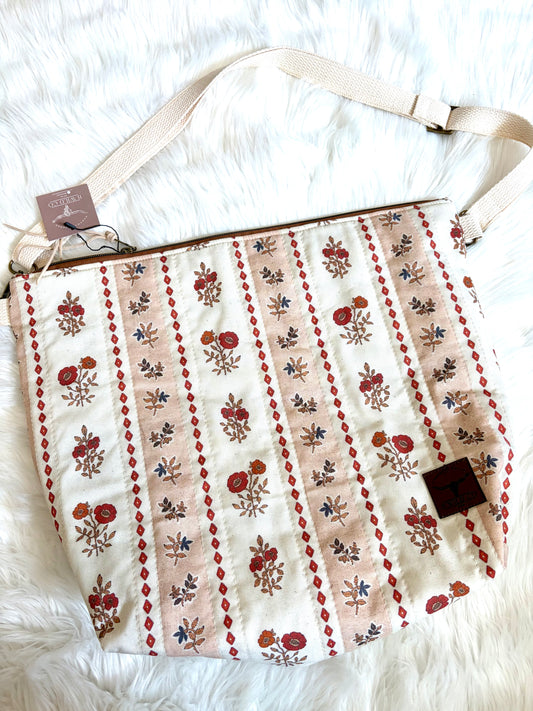 Red Linear Vintage Floral Slouchy Bag