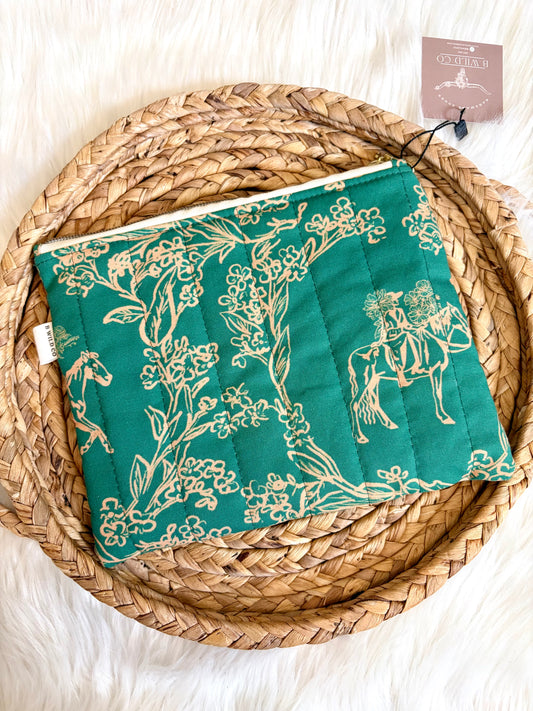 Forest Green Vintage Cowgirl Quilted Zip Pouch