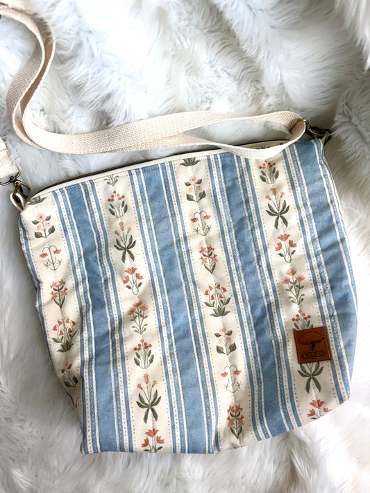 Blue Cottage Floral Quilted Slouchy Bag
