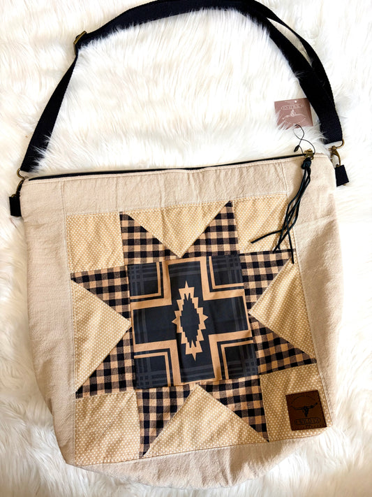 Southwestern Cross Quilted Star Slouchy Bag