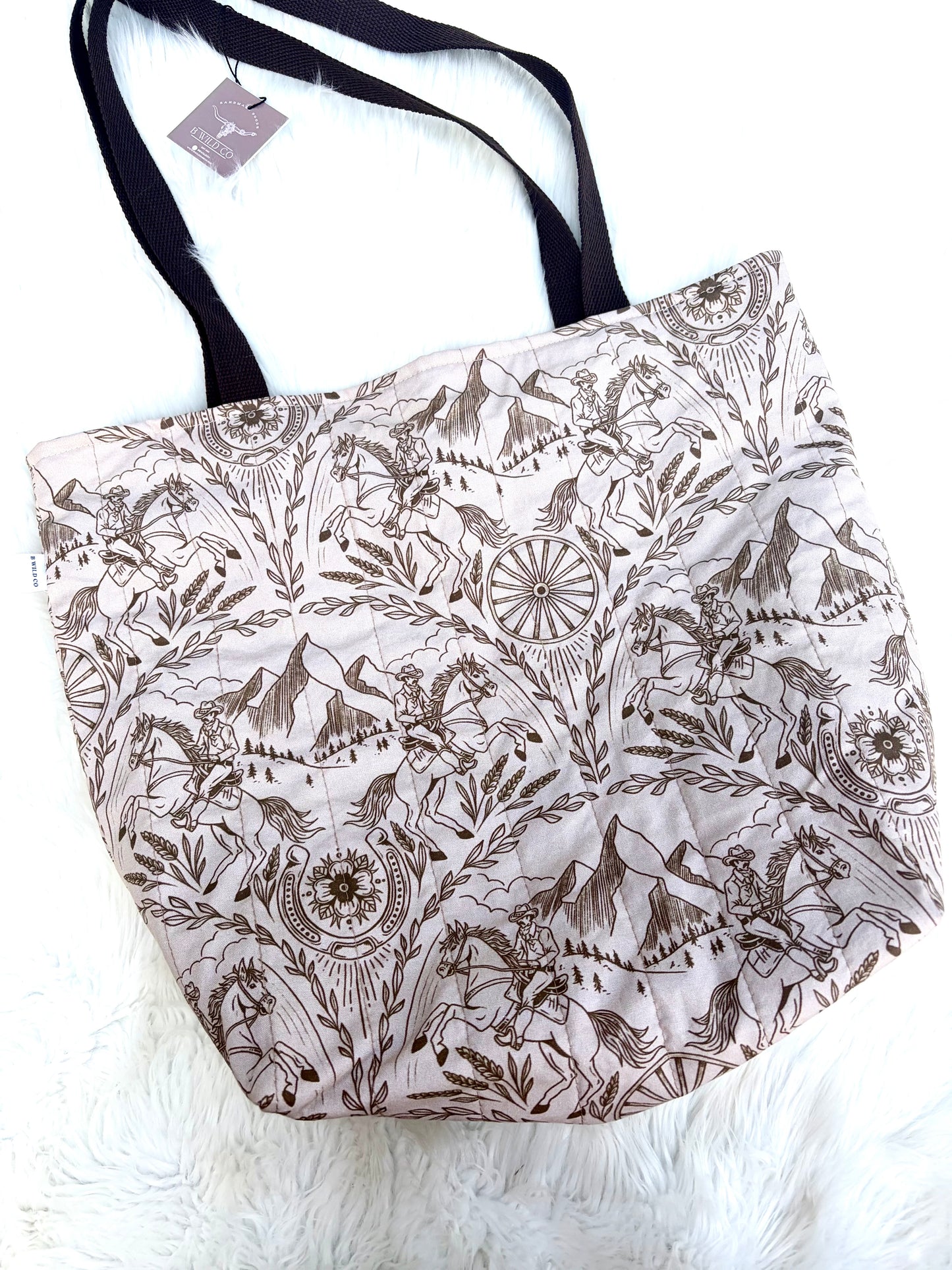 Vintage Western Damask Large Tote Bag