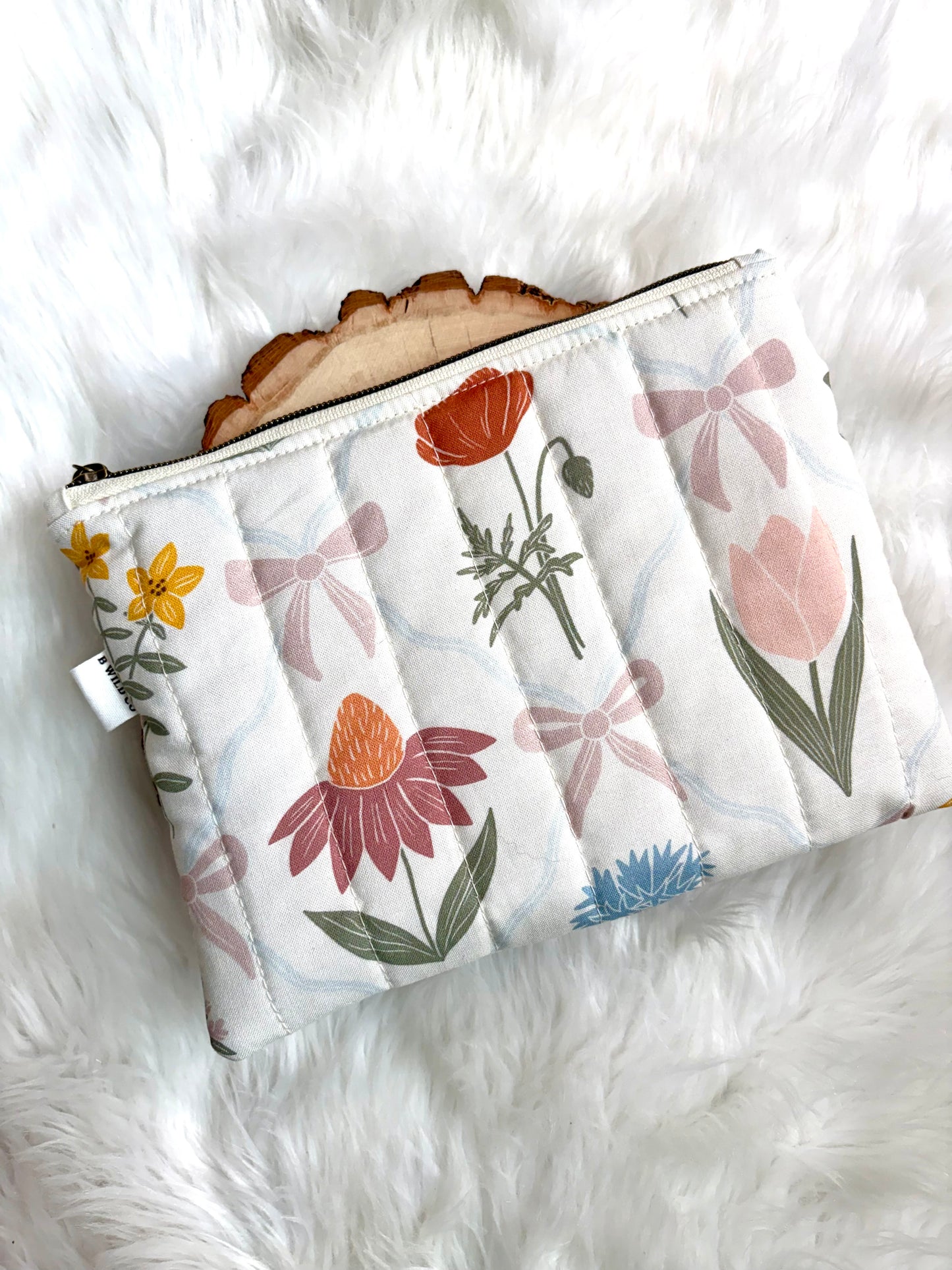 Floral Bow Quilted Zip Pouch