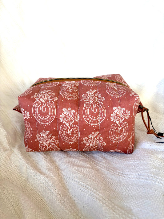 Mauve Horseshoe Quilted Makeup Bag