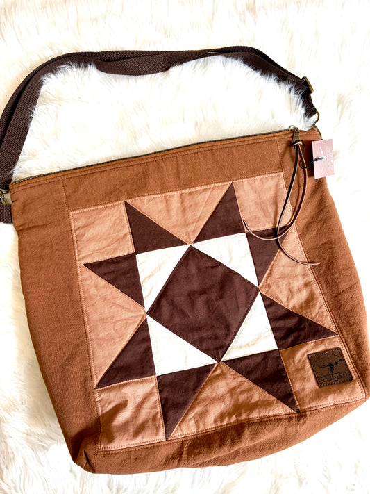 Shades of Brown Quilted Star Slouchy Bag