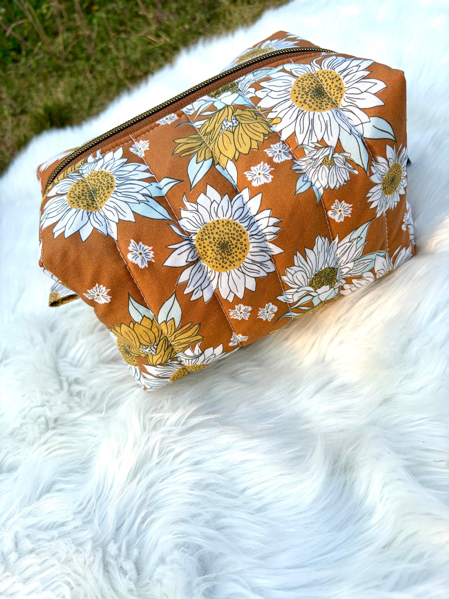 Boho Sunflowers Quilted Makeup Bag