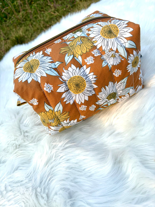 Boho Sunflowers Quilted Makeup Bag