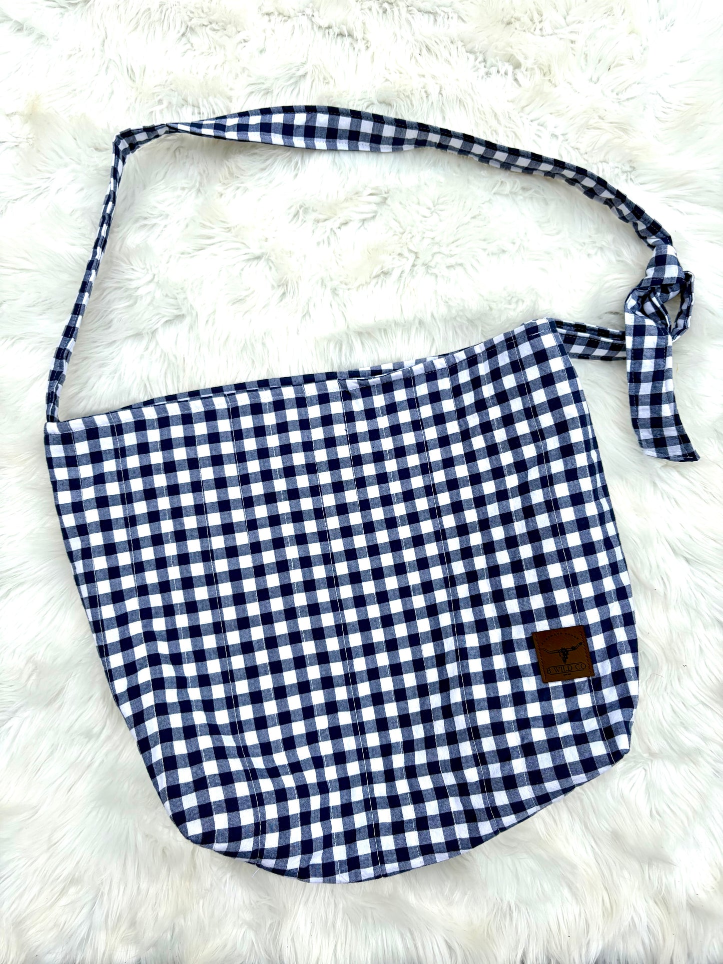 Americana Blue Gingham Quilted Slouchy Tie Bag