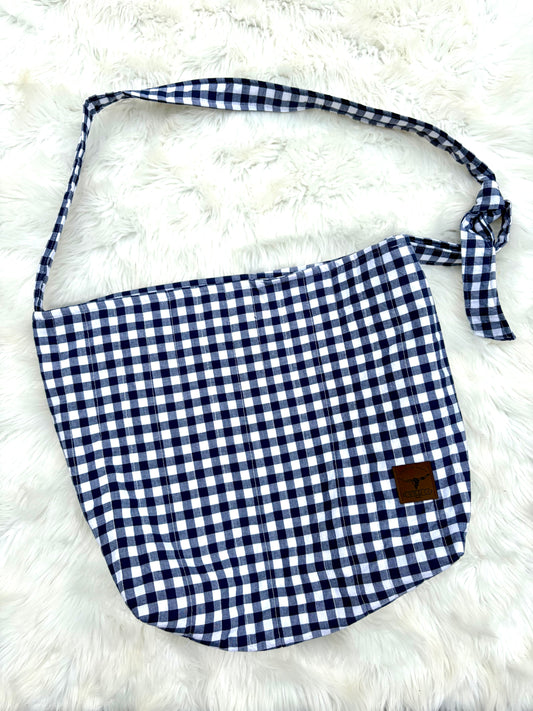 Americana Blue Gingham Quilted Slouchy Tie Bag