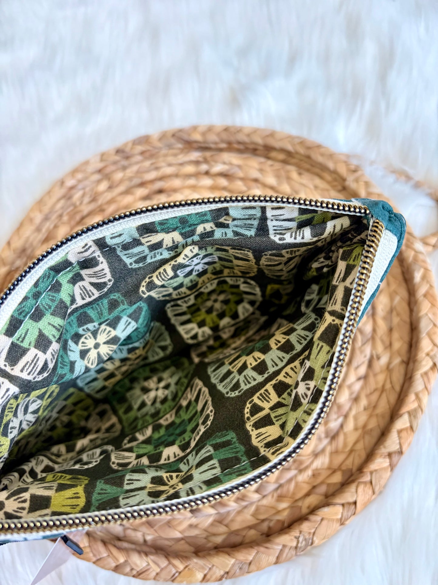 Dark Teal Bull Skull Quilted Zip Pouch