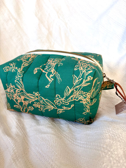 Forest Green Vintage Cowgirl Quilted Makeup Bag