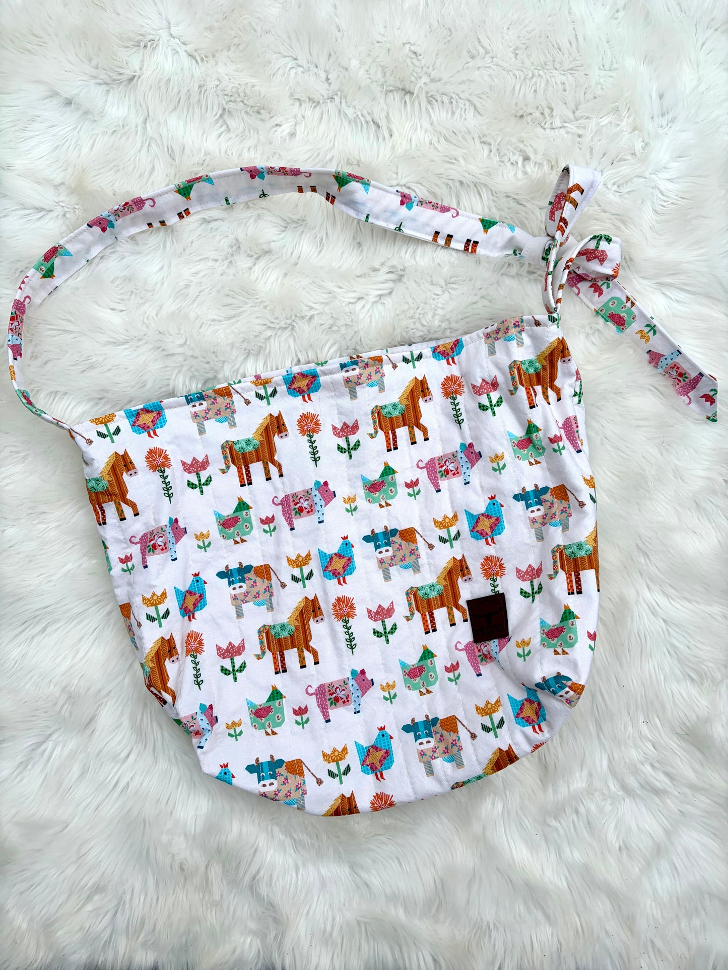 Country Farm Charm Quilted Slouchy Tie Bag