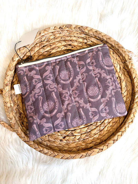 Dark Purple Horseshoe Quilted Zip Pouch