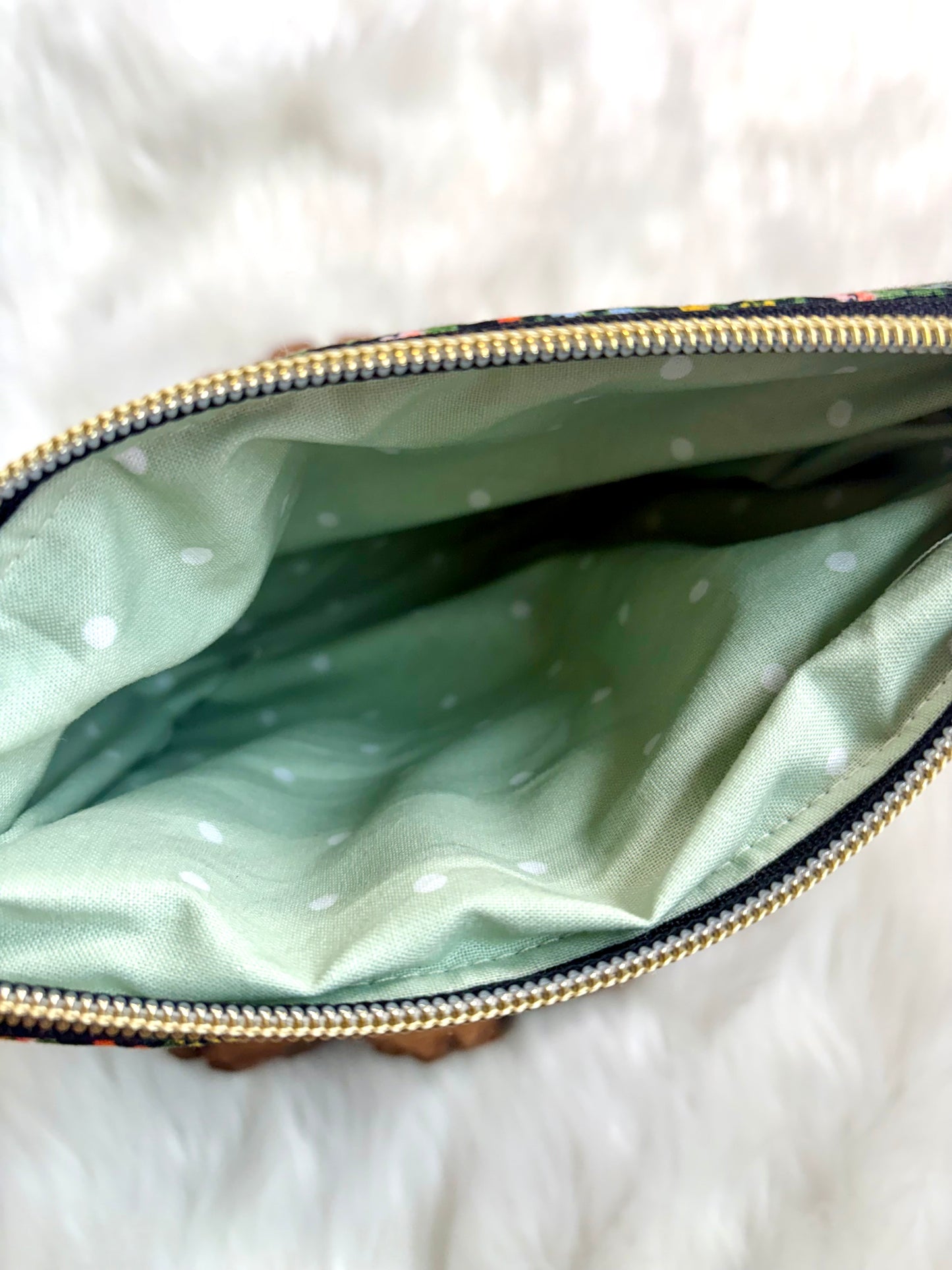 Dark Wavy Floral Quilted Zip Pouch