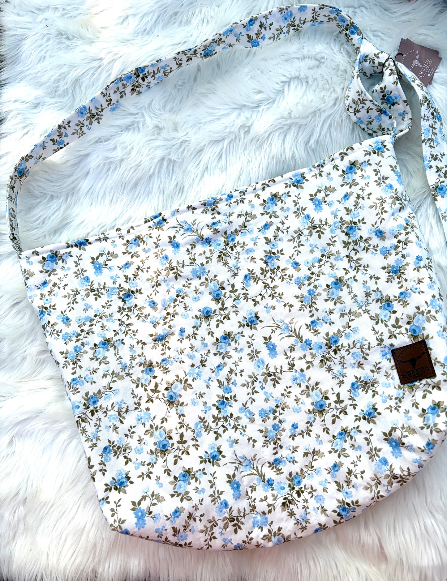 Dainty Farmhouse Blue Quilted Slouchy Tie Bag