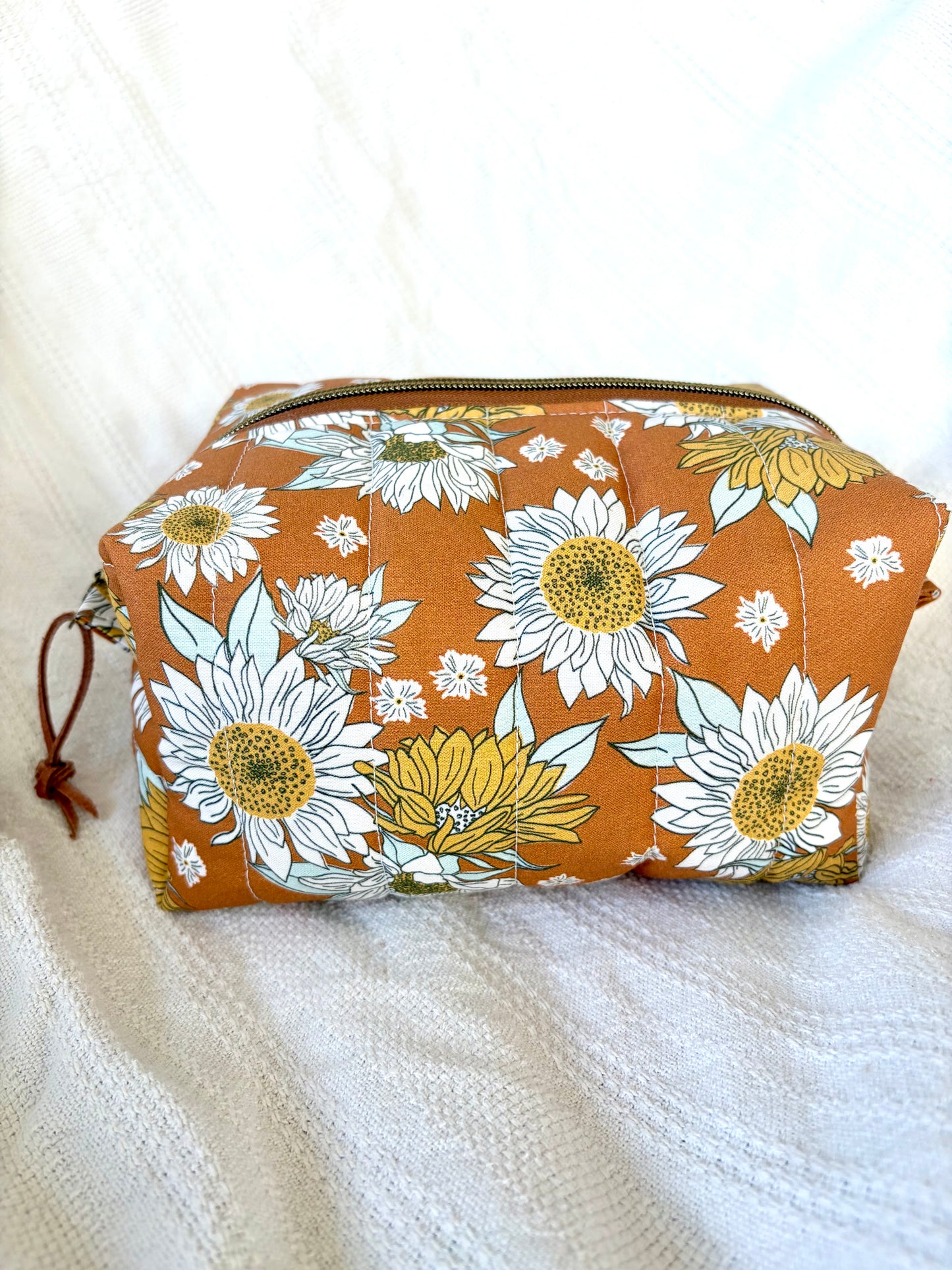 Boho Sunflower Quilted Makeup Bag