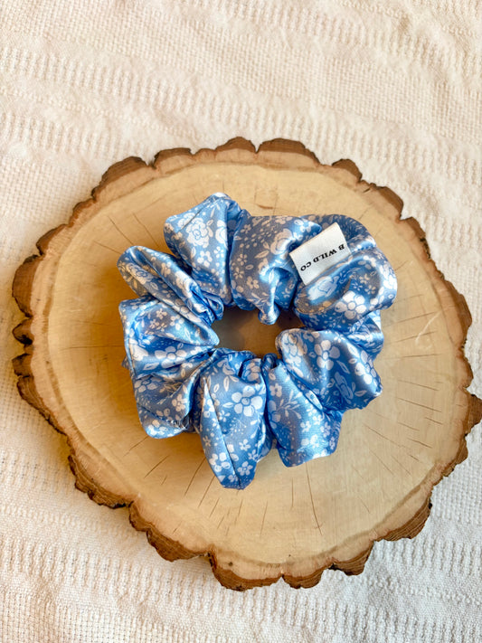 Soft Blue Cottage Floral Jumbo Scrunchie