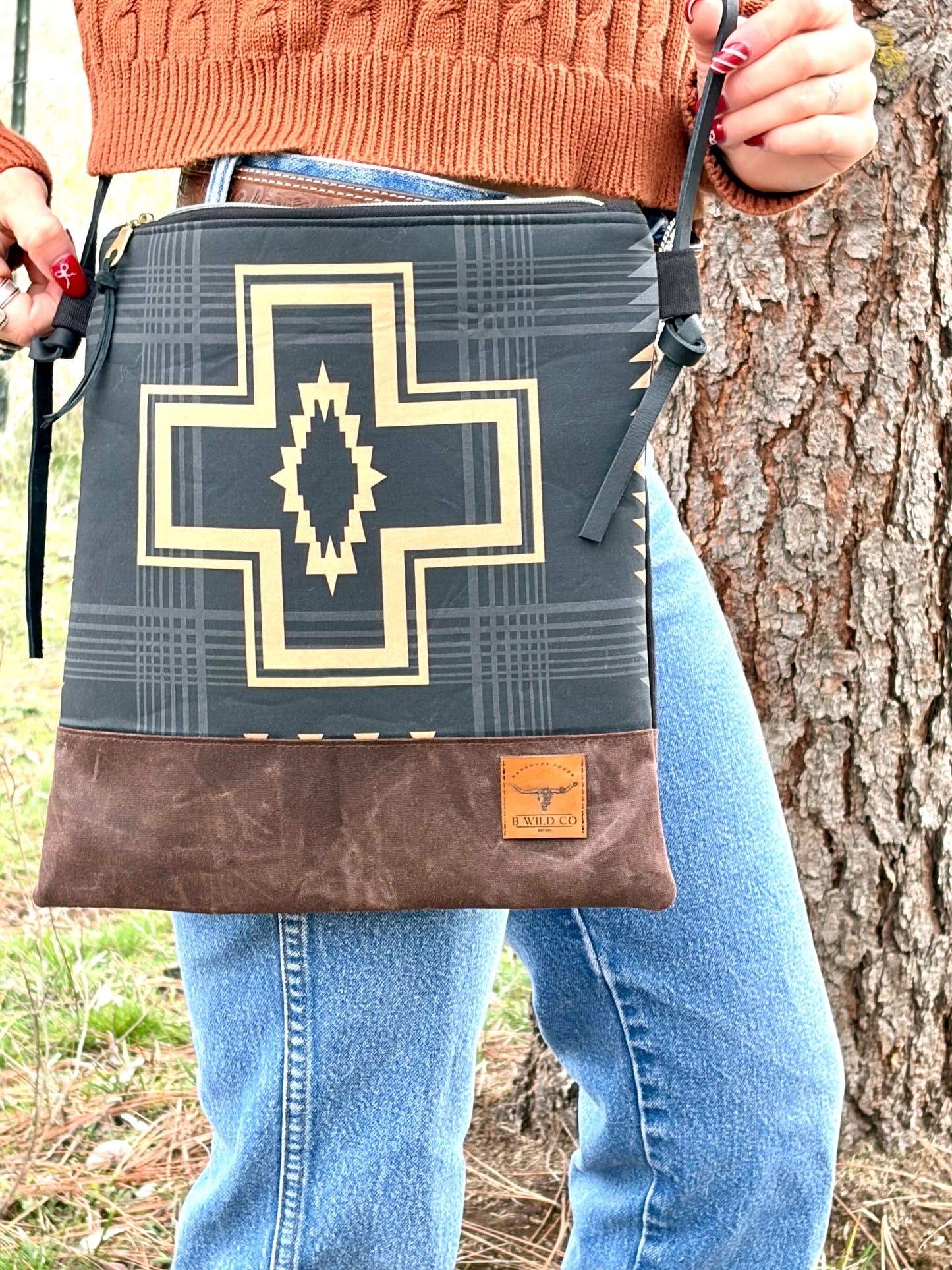 Black Aztec Crossbody Purse