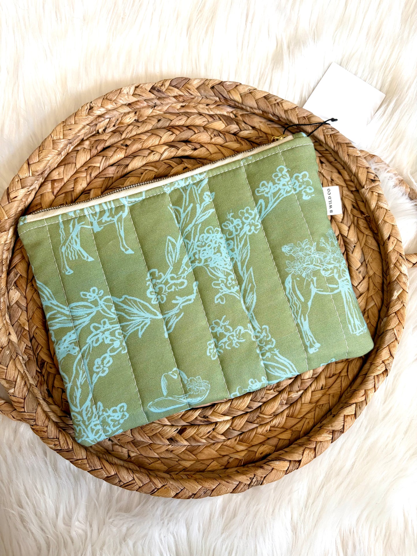 Green Vintage Cowgirl Floral Quilted Zip Pouch