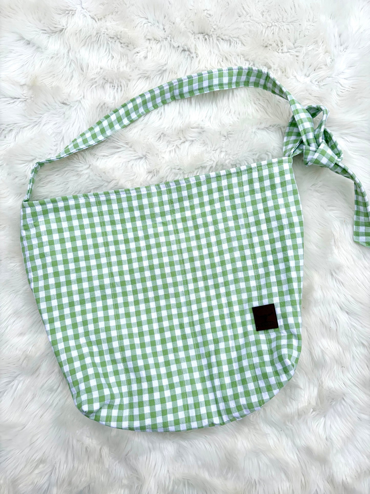 Mint Gingham Farm Quilted Slouchy Tie Bag