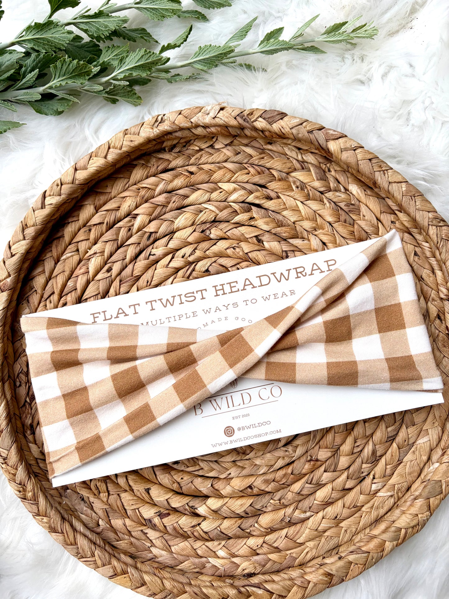 Teddy Brown Gingham Cotton Flat Twist