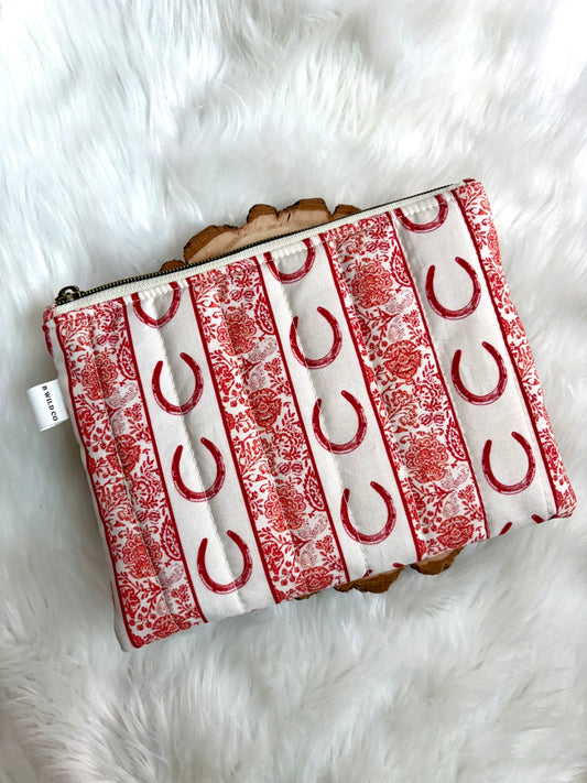 Red Floral Horseshoe Quilted Zip Pouch