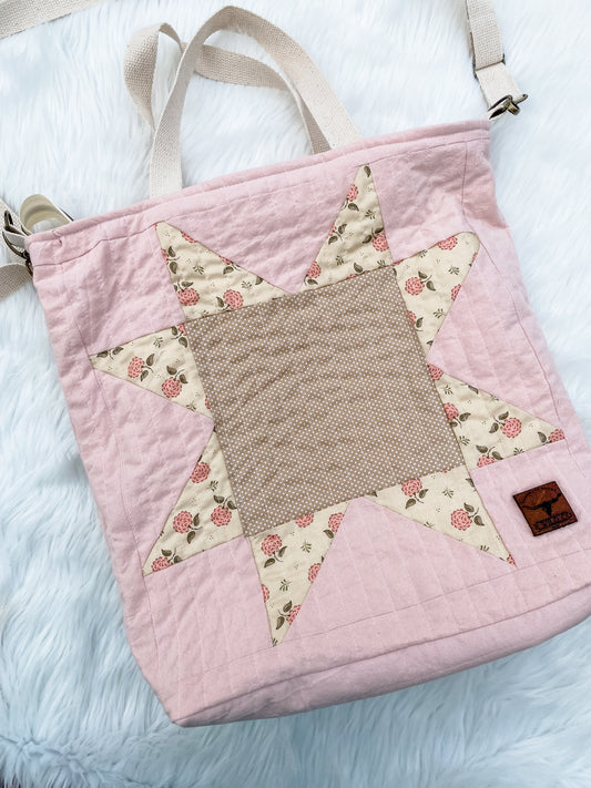 Pink Quilted Sawtooth Slouch Bag