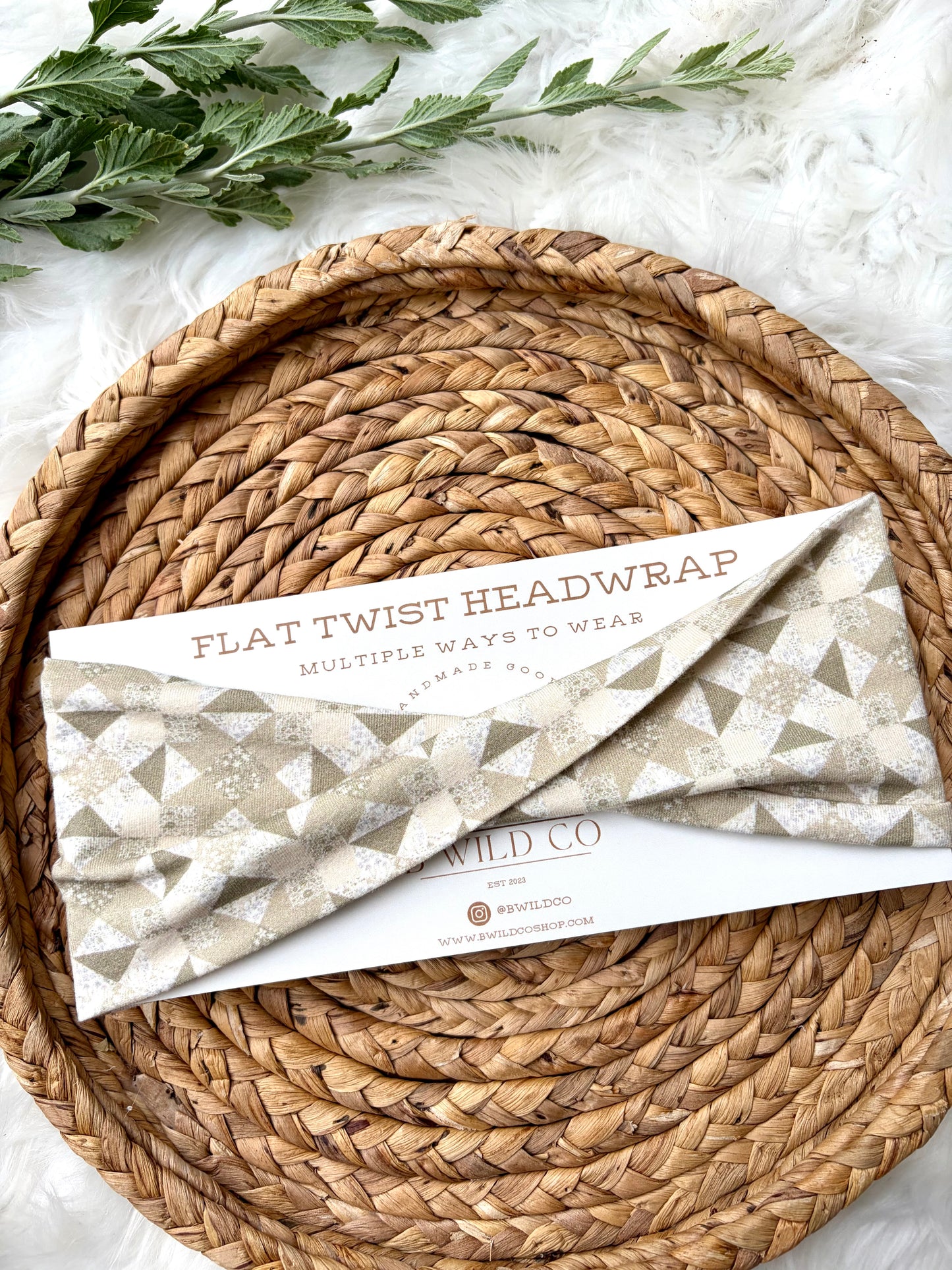 Sage n Cream Quilty Cotton Flat Twist