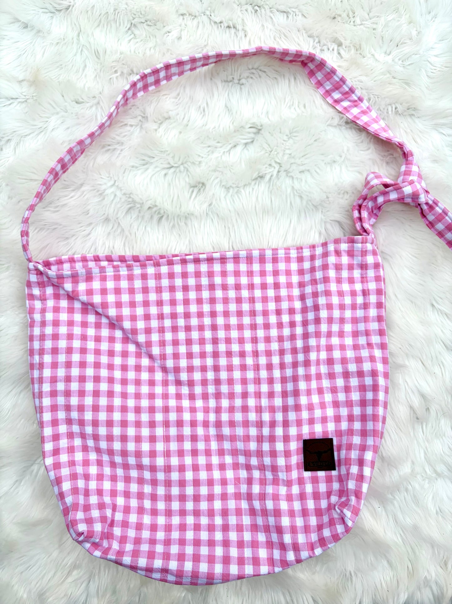 Pink Gingham Farm Quilted Slouchy Tie Bag
