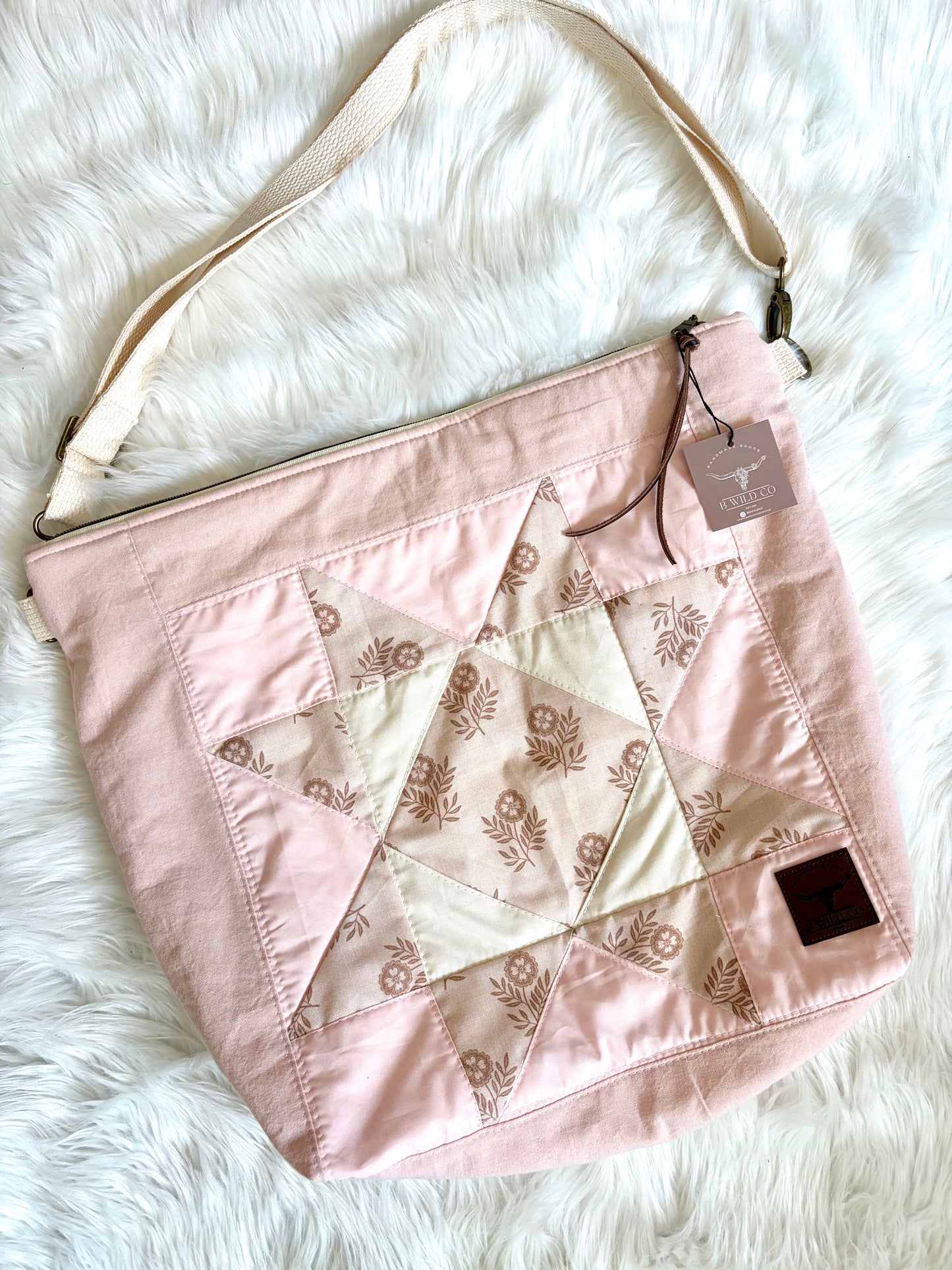 Soft Pink Quilted Star Slouchy Bag