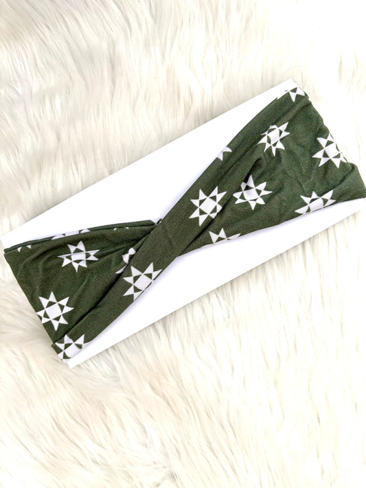 Dark Green Quilt Star Bamboo Flat Twist